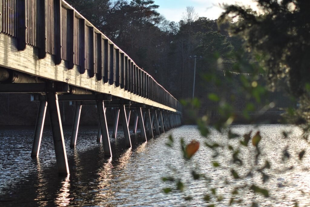 brown wooden bridge over river